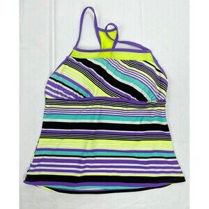 ZeroXposur Women Size 12 Purple Striped Tankini Swim Top Racerback